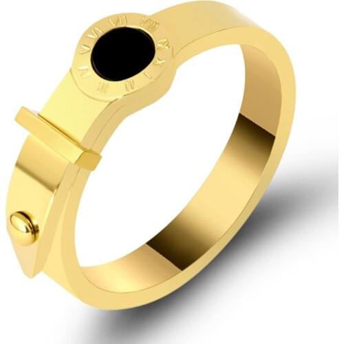 Luxury Brand Classic Roman Numerals Belt Finger Ring Black Round Rings For Women Men Stainless Steel Wedding Rivet Rings Gift