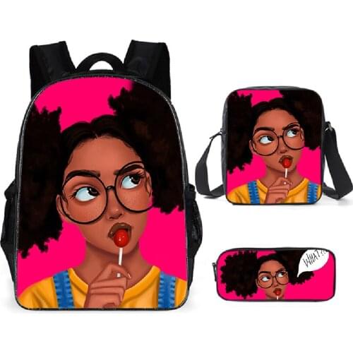 Children School Bags 3pcs/Set Afro girls backpack Black Art African Girl for Teenagers boys girls School Bagpack Kids Book Bags