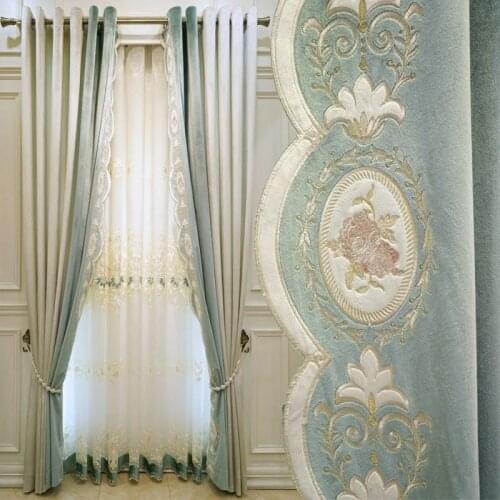 European Style Curtains for Dining Room Bedroom Embroidery Fabric Splicing Curtains Luxury Living Room Tulle Curtains