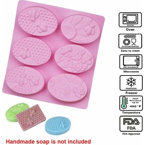 6 Hole Oval Silicone Bees Cake Mold Handmade Craft 3D Mold Soap Mold DIY Creative Unique Baking Jelly Honey Bee Shape Make Tool