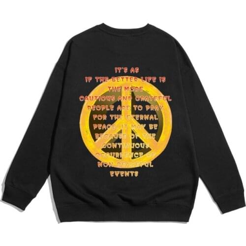 American Style Anti-war Letter Printed Round Neck Sweater Pullover Mens High Street Hip-hop Loose Oversize Drop Shoulder Sleeve