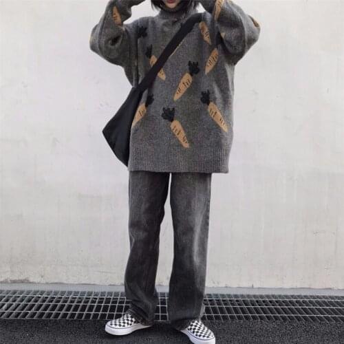 Retro-style turtleneck sweater womens outer wear loose Korean style students lazy casual sweater autumn and winter jacket 2021