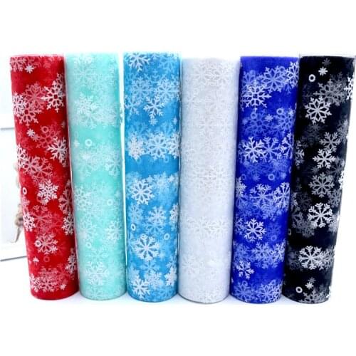 27cm * 10 Yards Snowflake Tulle Roll Organza Fabric Tutu Skirt Christmas Decoration Wedding Gift Bow Craft Party Supply