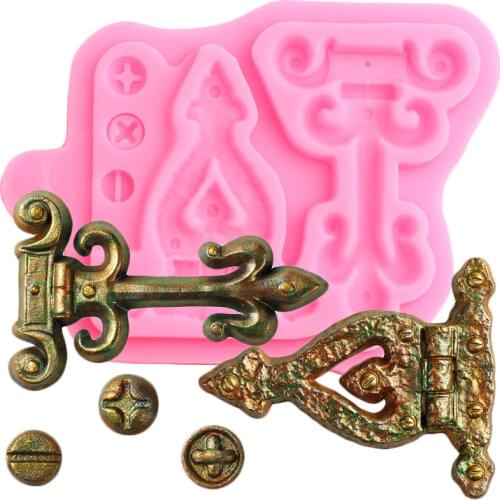 Vintage Hinges Screws Silicone Mold Steampunk Cupcake Topper Fondant Cake Decorating Tools Candy Clay Chocolate Gumpaste Moulds