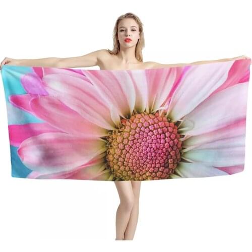 Upetstory Microfiber Absorbent Sunflower Print Bath Towel Pink Soft Large Towels for Beach Comfort Shower Towel 75X150CM