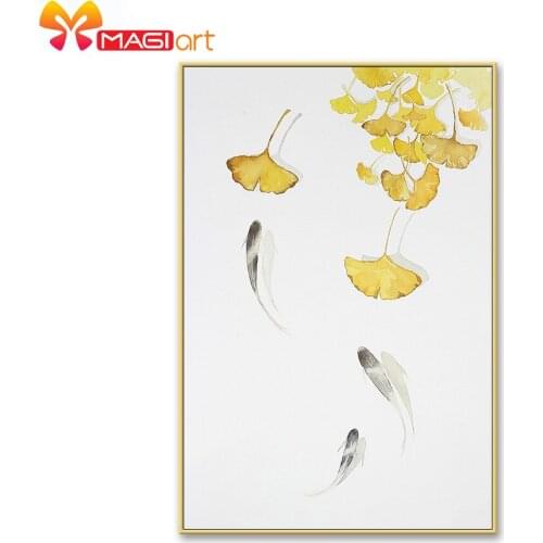 Cross stitch kits Embroidery needlework sets 11CT water soluble canvas patterns 14CT Floral style Ginkgo and koi-NCMF274