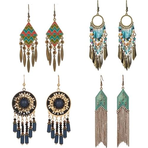 2019 new Fashion Bohemian Ethnic Vintage Tassel drop earrings for woman And Girls Wedding Bridal Engagement Accessories Jewlery