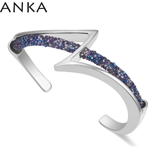 ANKA Brand Trendy lightning Style Cuff Bracelet Crystal Mesh Dust Bangles For Women Luxury Wedding Party Jewelry #131045