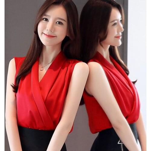 2021 New Summer Women Fashion Loose Chiffon Satin Vest Tops Office Ladies OL Casual Solid Color Sleeveless V-neck Tanks Top X75