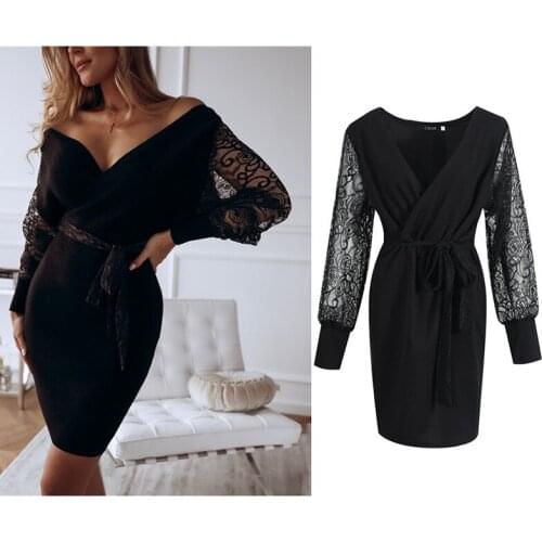 Womens Summer Long Sleeve Slash Neck Hollow Bandage Bodycon Night Club Party Dress 2021 New Office Lady French Vintage Robe