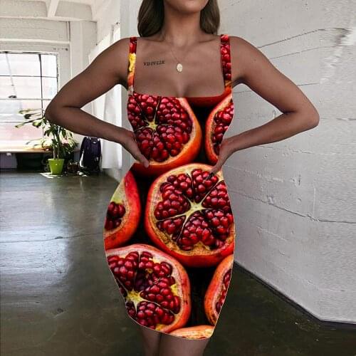 Giyu Brand Fruit Dress Women Food Ladies Dresses Red Halter Sleeveless Cool Bodycon Dress Womens Clothing Mini Evening New