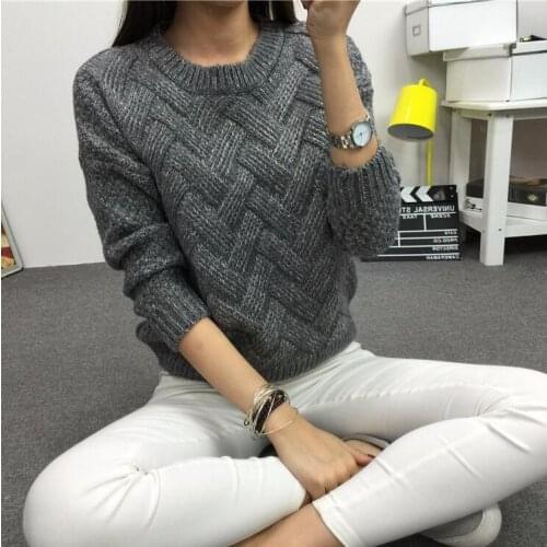 Winter O-neck Womens Sweater Jersey Woman Mohair Knitted Twisted Thick Warm Ladys Pullover College Jumper Women Pink Gray