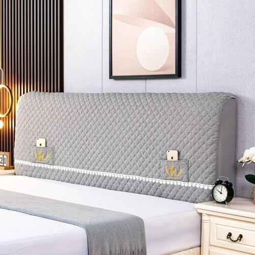 1PC Grey thick cotton full-cover bedhead cover bedroom headboard dustproof cover home decor quilted bedspread with phone pocket