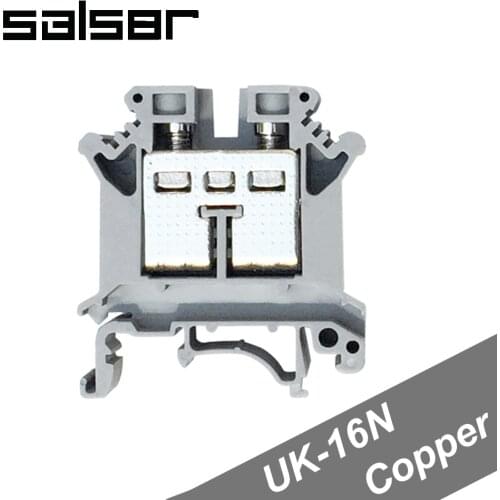 10PCS) Universal Terminal Blocks UK-16N 16mm2 800V 101A DIN Rail Mounted Copper Connector Phoenix Screw Type UK16N