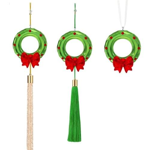 2021 Crystal Christmas Wreathe Figurine Car Pendant Decor Suspension Ornaments Sun Catcher Shining Star Hanging Trim Xmas Gift