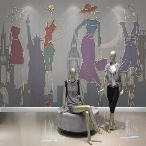 3D Wallpaper Modern Light Luxury City Architecture Character Model Tooling Clothing Store Background Wall Painting 3D Art Murals