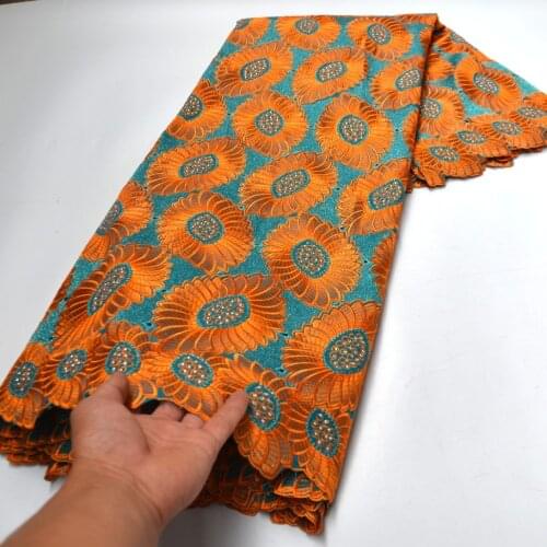 5 Yards orange high quality african swiss lace fabrics for nigerian wedding party embroidered voile laces in switzerland-N88134