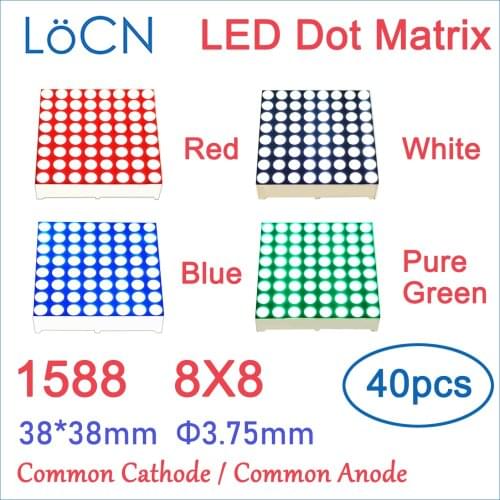 LED Dot Matrix 1588 RED GREEN 8x8 Common Cathode Common Anode 38*38mm 3.75mm 1588AS 1588AG LED Display Digital tube Module