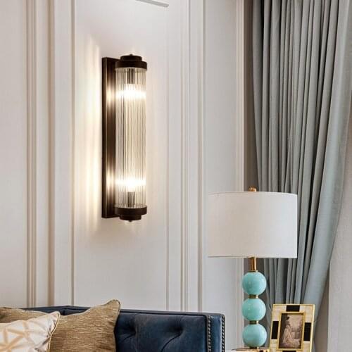 American wall lamp modern minimalist bedside lamp bedroom long glass light luxury indoor TV background wall