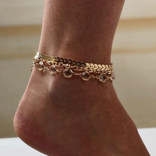 Sequins Summer Wild Chain Anklet For Women Fashion Arrow Crystal Three-Piece Set Anklet Jewelry Wholesale
