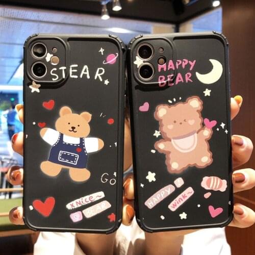 Retro Sweet Starry Moon Chocolate bear kawaii Phone Case For iPhone 11 12 Pro Max Xr Xs Max 7 8 Plus 7Plus case Cute Soft Cover