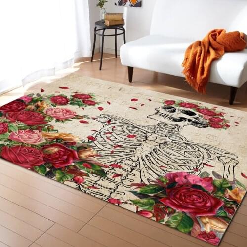 Skull Rose Illustration Retro Carpets for Bedroom Home Decor Carpets Kawaii Rugs and Carpets for Home Living Room Outdoor Rug