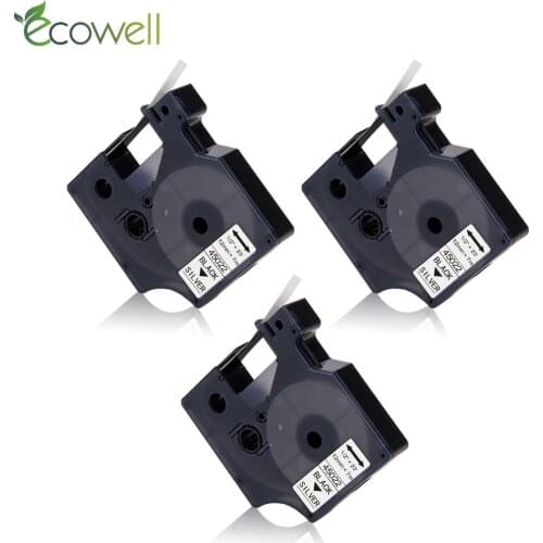 Ecowell 3PCS 45022 compatible for Dymo D1 45022 Black on Silver Ribbon Compatible for D1 manager for Dymo Label Manager 160