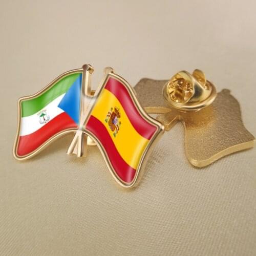 Equatorial Guinea and Spain Crossed Double Friendship Flags Lapel Pins Brooch Badges