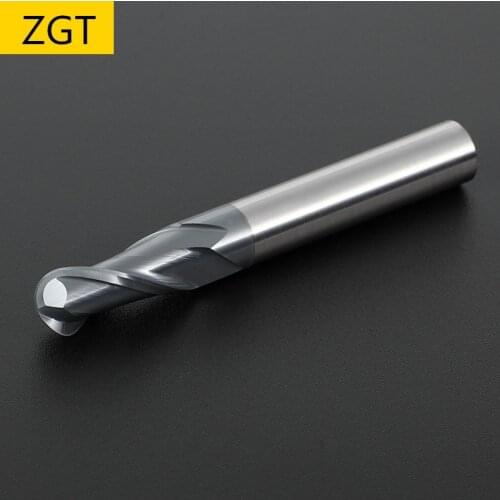 ZGT Milling Cutter Alloy Carbide Tungsten Steel CNC Endmill HRC50 2 Flute Ball nose End mill Spiral Bit Milling Tools Router 1mm