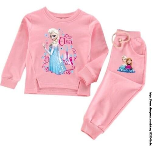 Disney Autumn Baby Boys Frozen Elsa T Shirts + Jogging Pants 2PCS Suits Kids Cartoon Clothes Sets Girls Long Sleeves Outfits