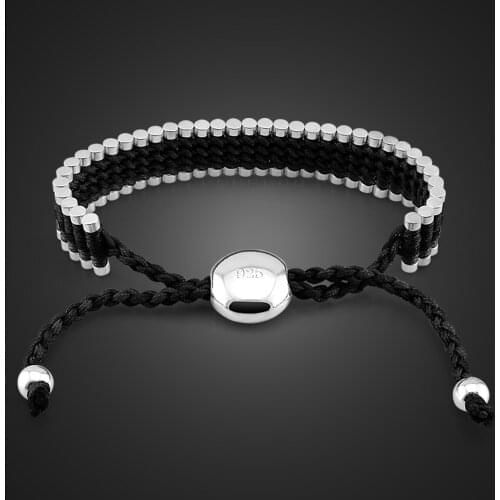 Hot Selling Brand 100% 925 Sterling Silver Jewelry Woman Vintage Hand-Woven Black Rope Bracelet Adjustable Size