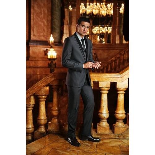 Customized wedding suit Charcoal with Black Collar Groom Tuxedos Mens groomsmen Suit wedding men tuxedo Jacket+Pants+Tie+Vest