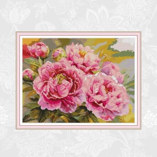 Pink Peony Paintings Counted Cross-stitch DIY Handmade For Embroidery Needlework Printed On Canvas Chinses Cross Stitch Kits