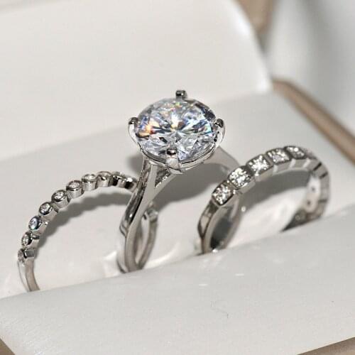 3PCS Crystal Female Zircon Stone Ring Set Fashion 925 Silver Bridal Wedding Rings For Women Promise Engagement Ring Jewelry