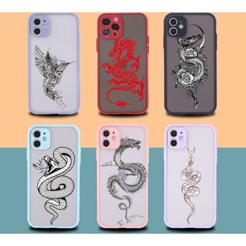 Artistic Animal Dragon Matte Phone Case For iPhone 11 12 Pro Max Mini X XS XR 7 8P Coque Camera Lens Protection Back Cover