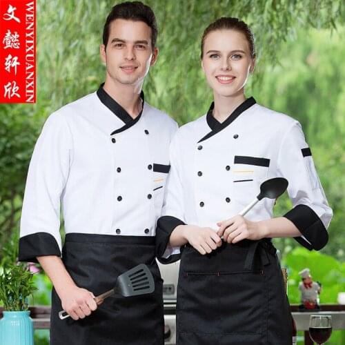 Mens Hotel Restaurant Chef Wear Long Sleeved Cook Clothes Baking Cake Chef Jacket Female Chef Uniform Workwear Plus Size B-6397