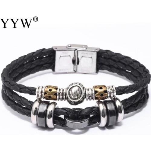 Zodiac Sign Stainless Steel Men Bracelet Cancer Leo Virgo Libra Scorpio Gemini 12 Constellation Punk Braided Leather Bracelet