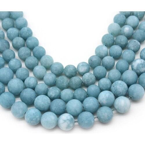 Natural Matte Dull Polish Blue Aquamarines Chalcedony Stone Beads Round Loose Beads For Jewelry Making DiY 4/6/8/10/12mm