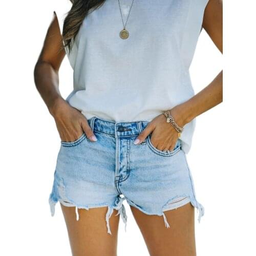 New Sky Blue Womens High Waist Ripped Hole Short Jeans Washed Distressed Sexy Denim Shorts