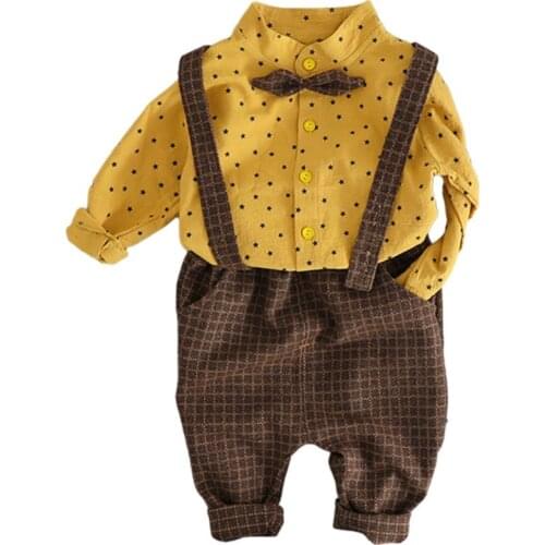 Baby Boys Clothes Gentleman Long-sleeved Shirts Top+Strap Pant 2PCS Formal Baby Clothes For Boy