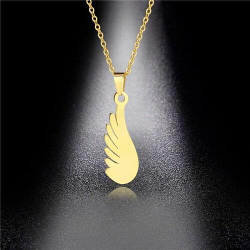 Gold Stainless Steel Wing Pendant Necklace for Women Simple Design Angel Wing Charm Necklace Fashion Engagement Jewelry
