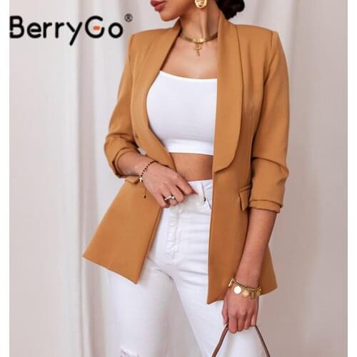 BerryGo Autumn Skinny Belt Office Ladies Coat Solid Brown Shawl Collar Women Tailored Coat Long Regular Sleeves Female Coat