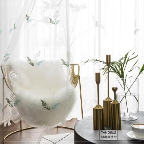 American-Style Luxury High-End Embroidery Mesh Embroidery Tulle Pastoral Three-Color Leaf Mesh White Tulle for Living Room
