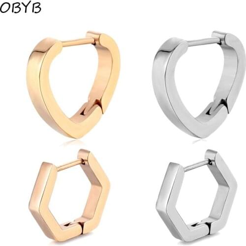OBYB Heart-shaped Geometric Earrings Gold Silver Color Stainless Steel Metal Earrings For Women Men Punk Jewelry 2021 New Brinco