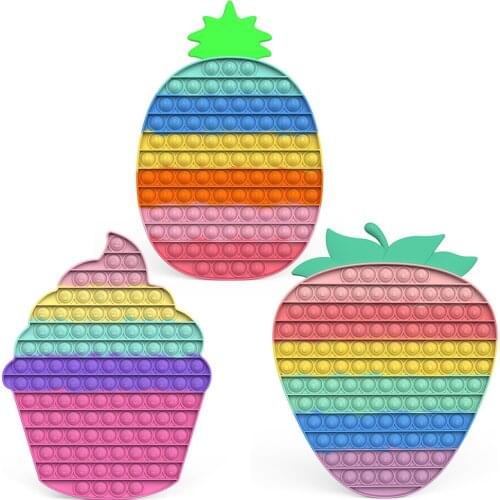 Silicone Game Fidget Toy Rainbow Strawberry Pineapple Push Bubble Fidget Sensory Toys For Adult Child Time Interactive Game Toy