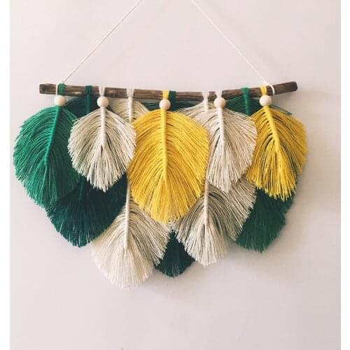 Nordic Tapestry Hand-woven String Colored Feather Leaves Moroccan Homestay House Background Decoration
