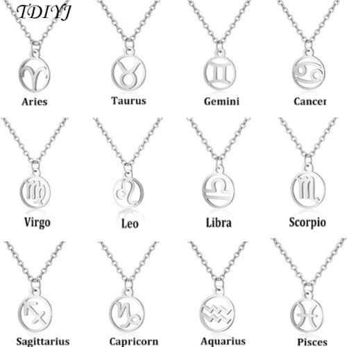 TDIYJ Fashion Stainless Steel 12 Constellation Pendant Necklace Gold Rose Gold Chain Necklace as Women Jewelry 12pcs/lot