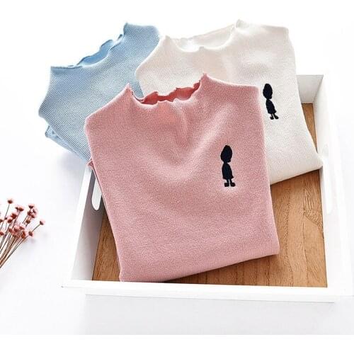 Baby Girls Tops knitting Shirt Clothing 0-6 Years Kids Children Long Sleeve Cotton Knit shirts 3 Color Mobile Phone Straps