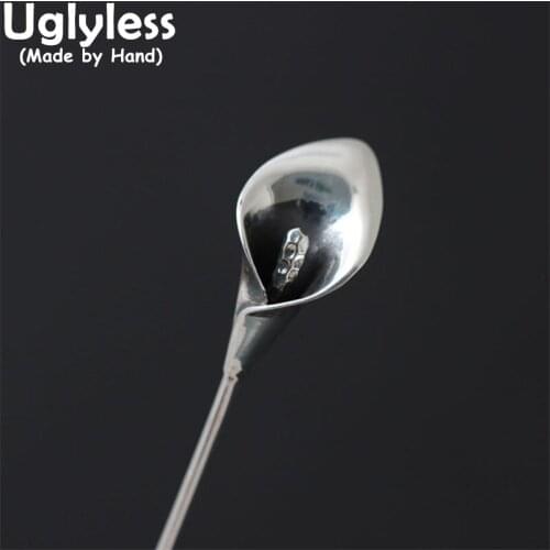 Uglyless Ethnic Thai Silver Calla lily Hair Sticks for Women China Chic 925 Silver Floral Hair Jewelry Eastern Flavor Bijoux