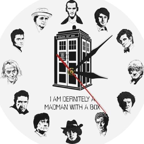 I AM DEFINITELY A MADMAN WITH A BOX Time Police Box Inspired 12 Characters Modern Wall Clock Public Call Decorative Wall Watch
